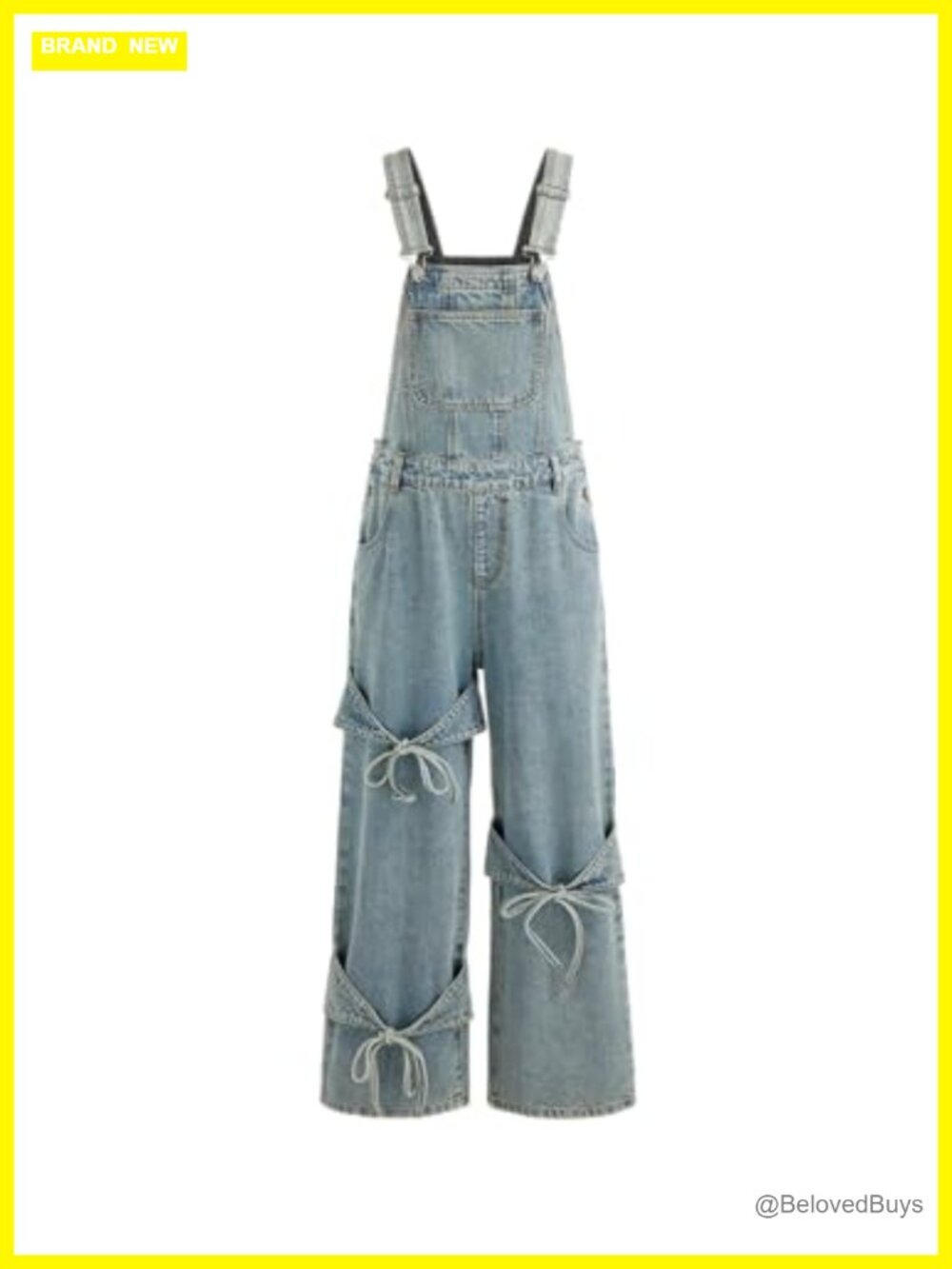 Denim Overalls Womens Bow Knot Wide Leg Cotton Jumpsuit Pockets